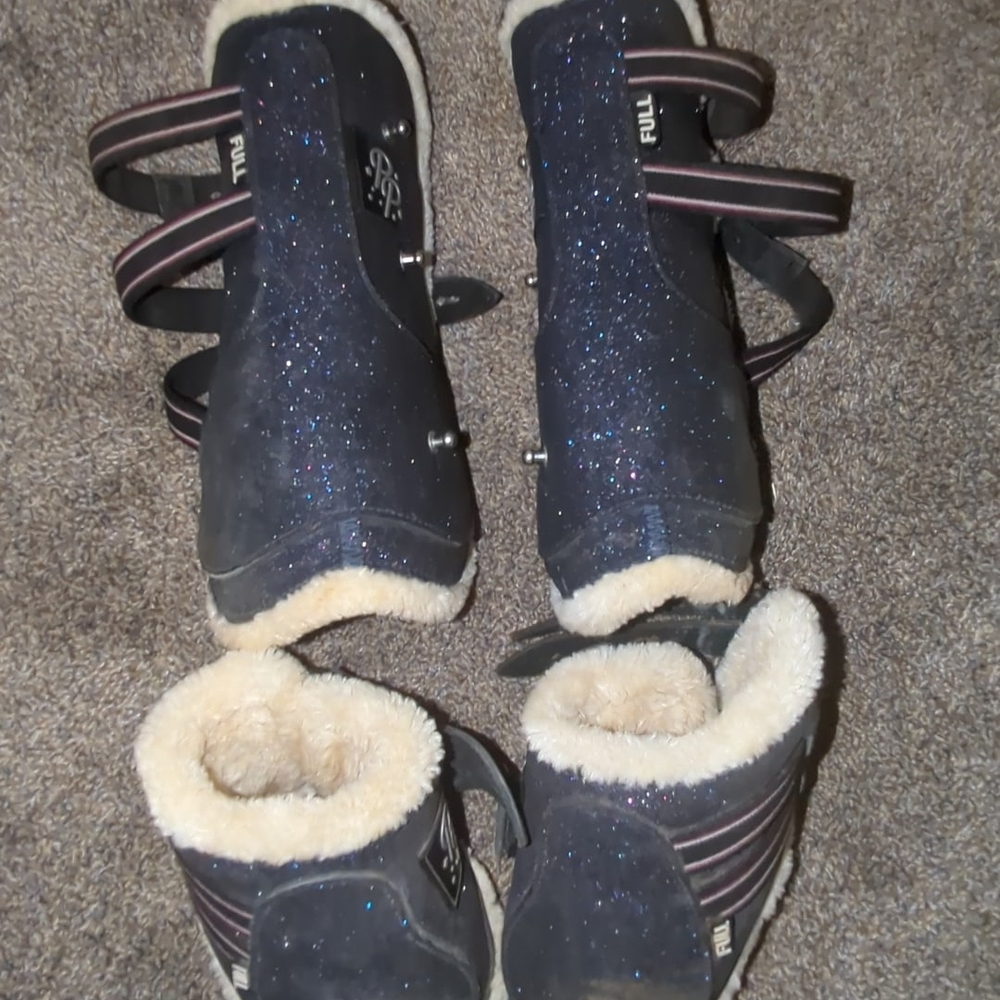 Navy Sparkle Open Front Boots